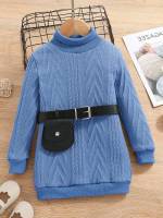 High Neck Belted Plain Regular Fit Toddler Girl Sweatshirts 1161