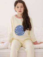 Graphic Long Sleeve Contrast Binding Kids Underwear  Sleepwear 8594