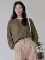  Casual Button Beige Women Sweatshirts 970