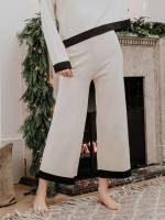 Cropped Contrast Binding Women Sweater Pants 4074