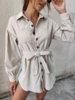 Plain Collar Regular Fit Long Sleeve Women Clothing 5687