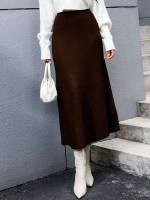 Long Rib-Knit Plain Women Sweater Skirts 2752