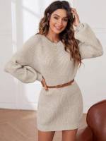  Plain Casual Beige Women Knitwear 35