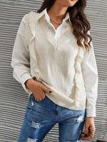 Ruffle Regular V neck Women Knitwear 2665