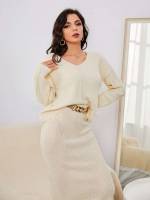 Regular Fit Round Neck Beige Rib-Knit Women Knitwear 8732