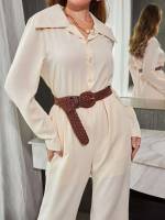 Beige Plain Elegant Women Jumpsuits  Bodysuits 8