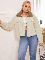 Regular Fit Beige Collar Contrast Collar Plus Size Outerwears 4900