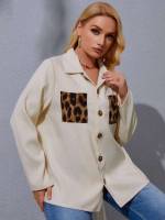 Long Sleeve Collar Beige Plus Size Tops 3700