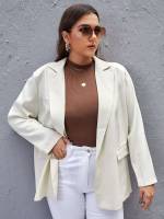 Plain Beige Long Sleeve Lapel Plus Size Blazers 7064