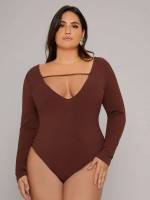  Sexy Long Sleeve Plain Plus Size Bodysuits 6465