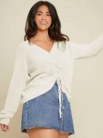 Regular Plain Regular Fit Drawstring Plus Size Knitwear 727