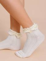  Beige Ruffle Hem Women Socks  Hosiery 685