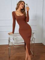 Long Sleeve Midi Slim Fit Women Clothing 468
