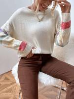 Colorblock Long Sleeve Round Neck Women Clothing 799