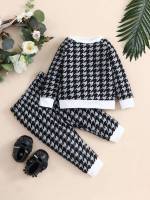 Black and White Houndstooth Round Neck Baby Sets 8820