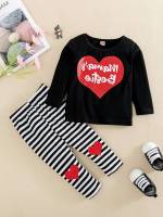 Letter Long Sleeve Casual Black and White Baby Sets 857