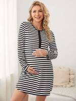  Striped Button Front Casual Maternity Lingerie  Loungewear 9685