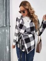 Long Sleeve Gingham V neck Casual Maternity 9959