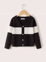 Regular Button Front Colorblock Boys Cardigans 8640