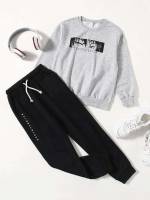  Black and White Letter Drawstring Kids Clothing 8591