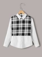 Long Sleeve Regular Fit Preppy Plaid Girls Blouses 5393