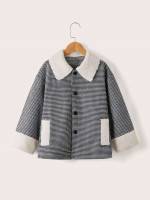 Contrast Collar Houndstooth Collar Casual Girls Clothing 6919