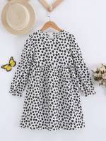 Long Sleeve Ditsy Floral Regular Fit Black and White Girls Dresses 1197