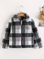 Plaid Collar Black and White Long Sleeve Girls Jackets 5071