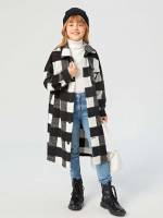 Long Sleeve Preppy Black and White Girls Overcoats 1395