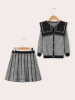 Sailor Collar Black and White Preppy Striped Girls Sweater Co-ords 2318