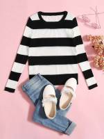 Round Neck Long Sleeve Striped Girls Clothing 960