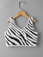 Scoop Neck Zebra Stripe Crop Girls Clothing 618