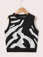  Zebra Stripe Round Neck Sleeveless Girls Sweaters 9638