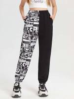 Regular Fit Black and White Long Girls Sweatpants 6691