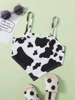 Animal Spaghetti Strap Asymmetrical Black and White Girls Clothing 4204