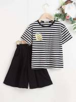 Striped Round Neck  Girls Clothing 529