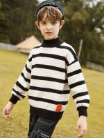 Long Sleeve Regular Casual Black and White Boys Knitwear 149