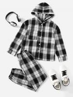 Black and White Hooded Preppy Kids Clothing 701