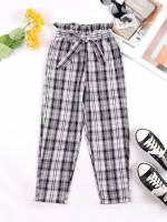  Plaid Belted Casual Girls Bottoms 666