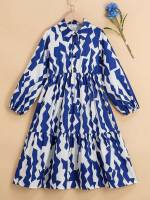 Ruffle Hem All Over Print Regular Fit Girls Dresses 556