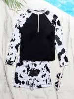 All Over Print Boho High Neck Black and White Kids Clothing 8903