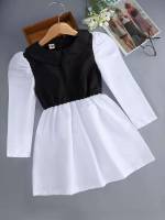 Peter Pan Collar Black and White Colorblock Short Kids Clothing 3738