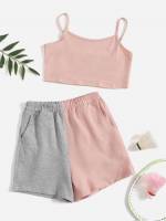 Spaghetti Strap Colorblock Sleeveless Girls Clothing 1250