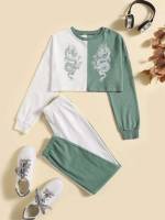 Long Sleeve Animal Round Neck Girls Two-piece Outfits 330