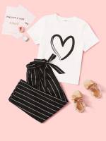  Short Sleeve Casual Black and White Girls Two-piece Outfits 8174