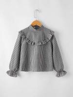 Gingham Stand Collar Long Sleeve Regular Fit Kids Clothing 2746