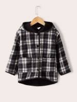 Long Sleeve Plaid Hooded Toddler Boys Clothing 4391