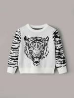 Black and White Round Neck Regular Fit Animal Toddler Boys Clothing 568