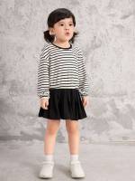 Black and White  Round Neck Kids Clothing 9362