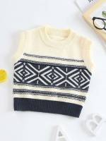 Casual Black and White Regular Fit Round Neck Toddler Boys Knitwear 3421